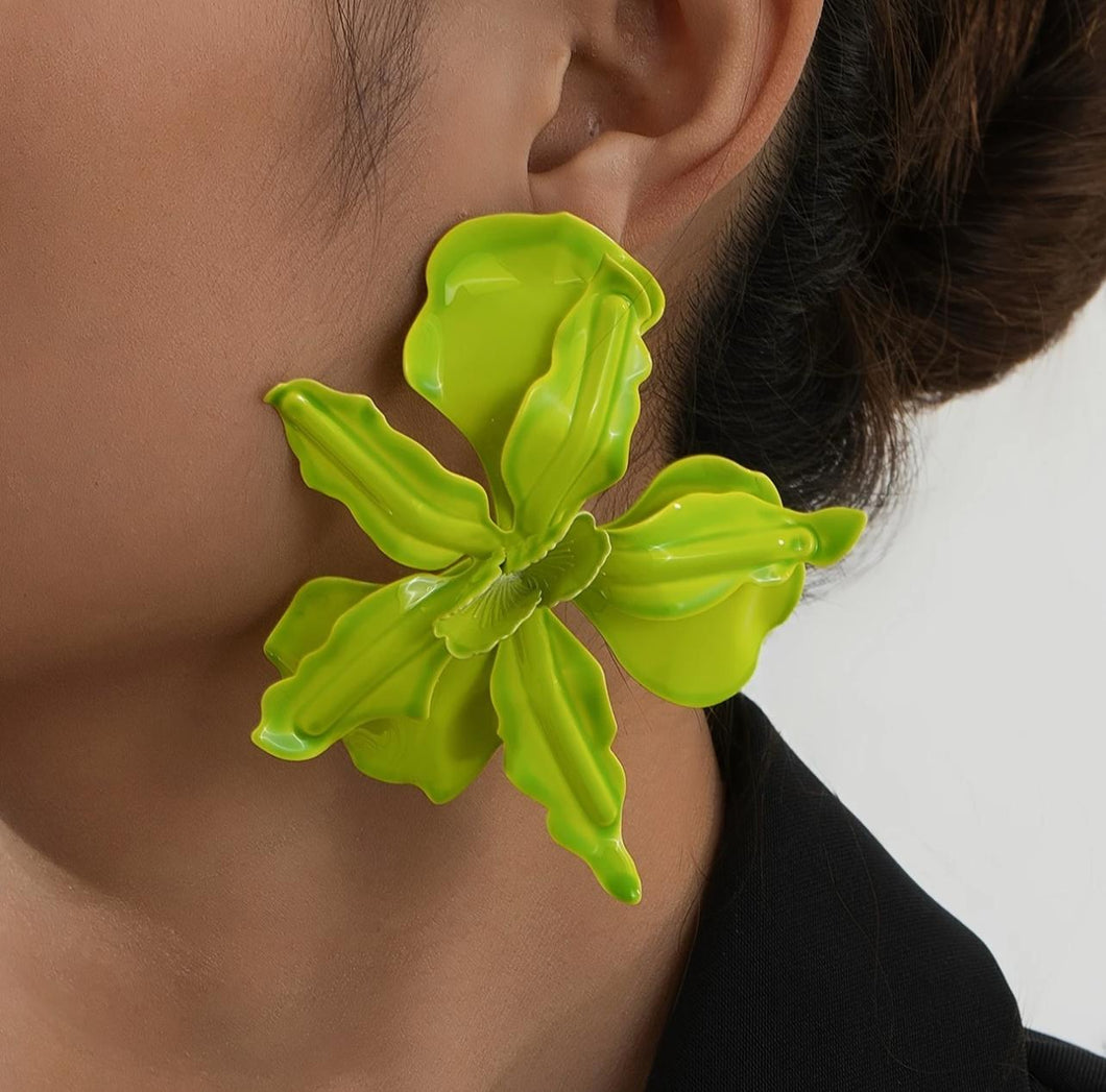 Green orchid earring