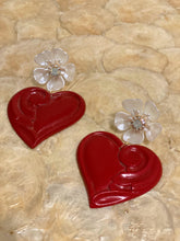 Load image into Gallery viewer, wooden hearts earrings/ flower with clear rhinestone
