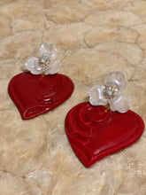 Load image into Gallery viewer, Wooden Hearts Earrings dual-use/ flower with clear rhinestone
